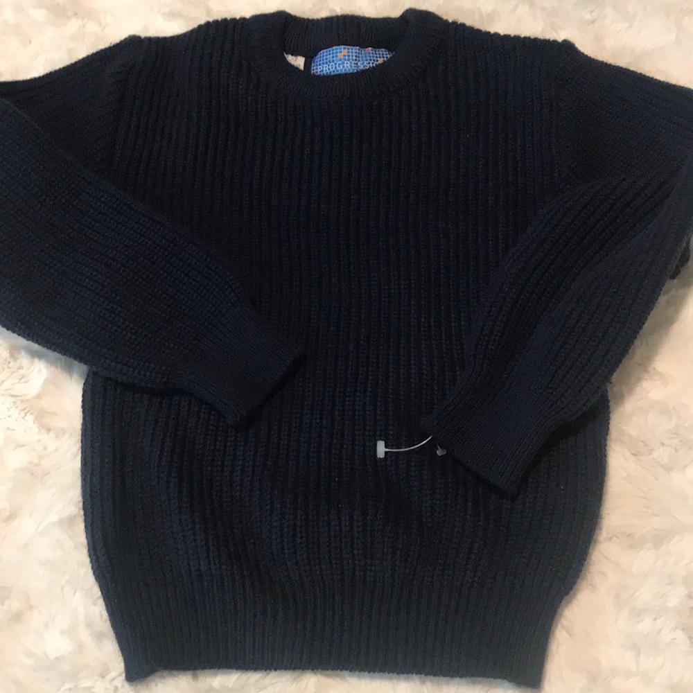 Vintage Navy ribbed acrylic crew neck sweater